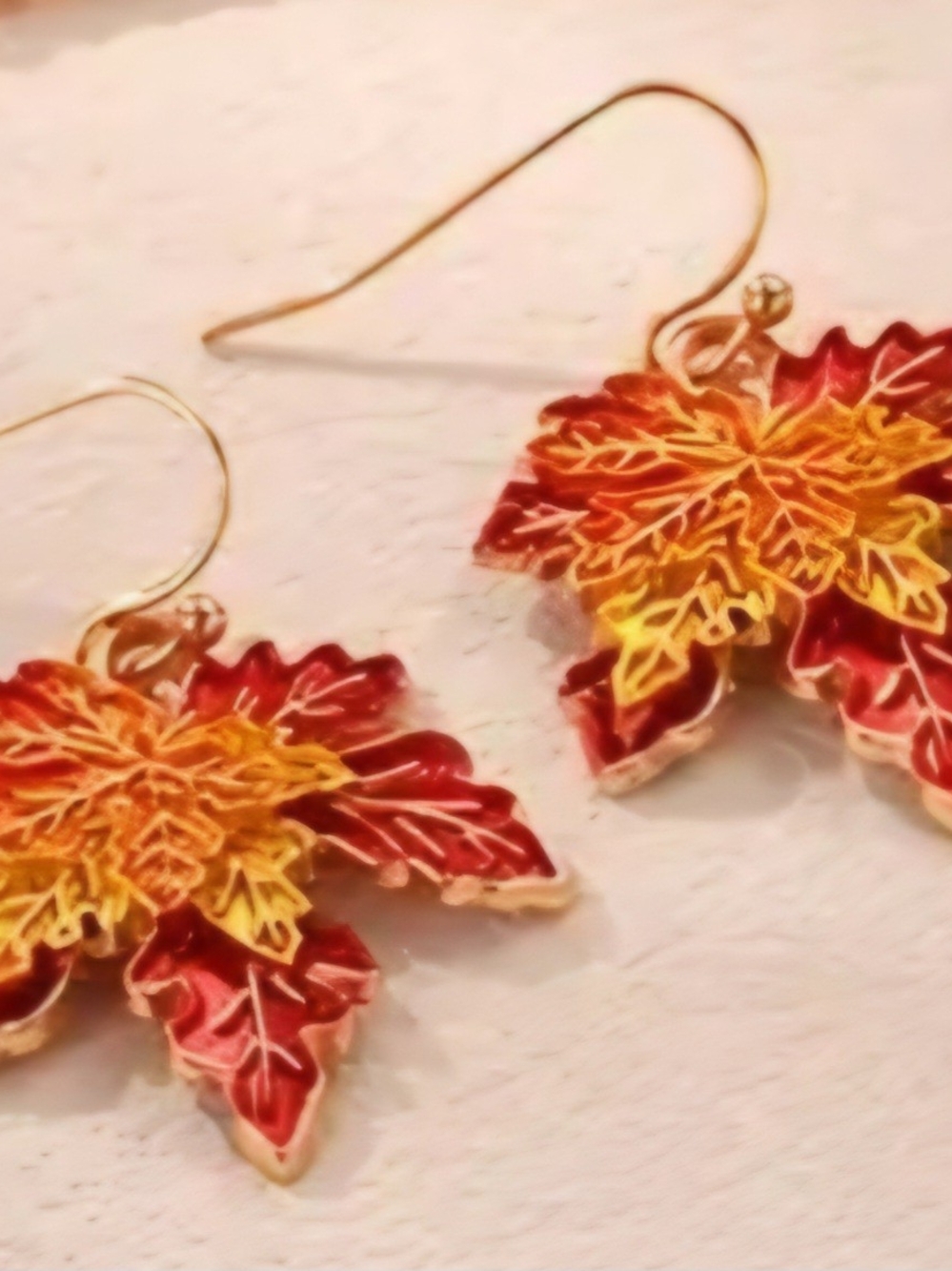 Autumn Leaf Drop Earrings - Red & Gold